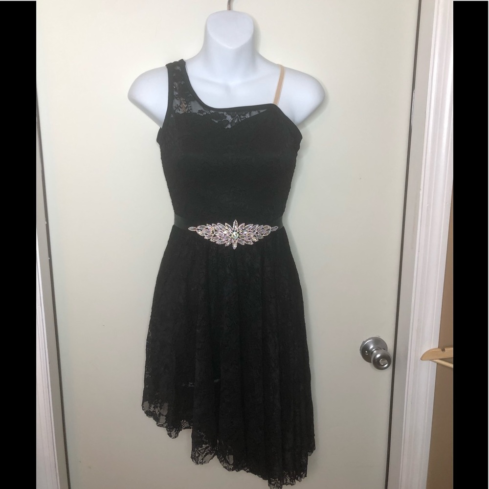 Curtain Call Dance Costume Black Lace W/ Belt